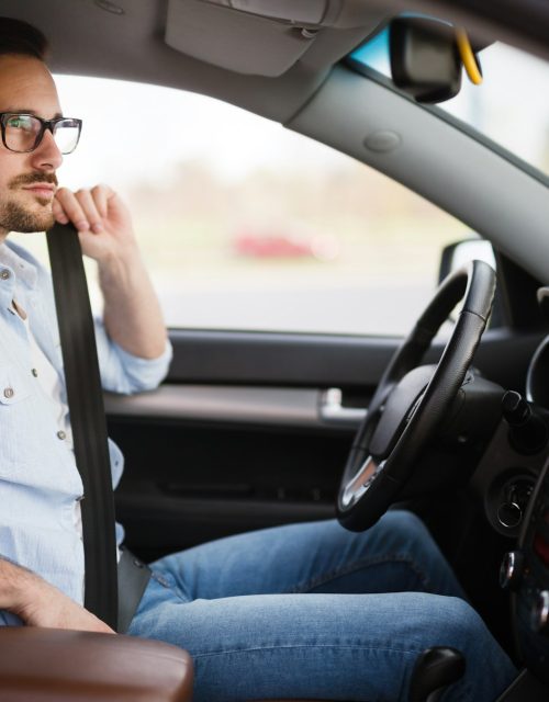 Fasten the car seat belt. Safety belt safety first while driving